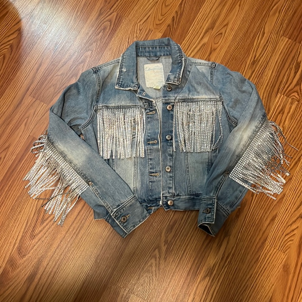 Denim Fringe Jacket with Silver Accents